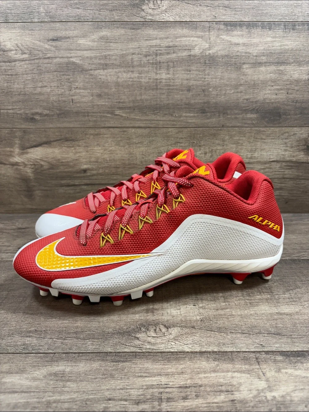 Nike Alpha Pro 2 3/4 TD Football Cleats 729445-616 Red Yellow Mens size 12